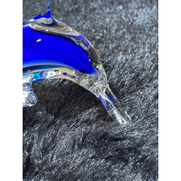 Handcrafted Glass Dolphin Figurine In Vibrant Blue & Clear Design 4' Long - Picture 3 of 8